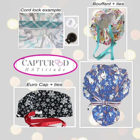 Womens Ponytail Scrub Cap Christmas Candy Cane Gnomes *Handmade - Picture 7 of 8